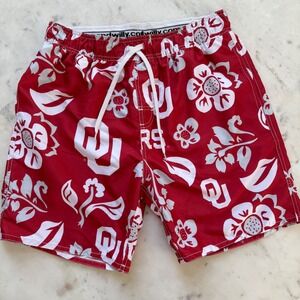 Wes and Willy OU Swim Trunks Shorts Floral Oklahoma Sooners size M 6" inseam